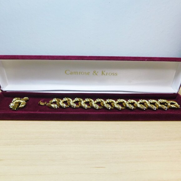 Camrose & Kross Textured Gold Tone Loop Bracelet With Swarovski Crystals - Picture 4 of 9